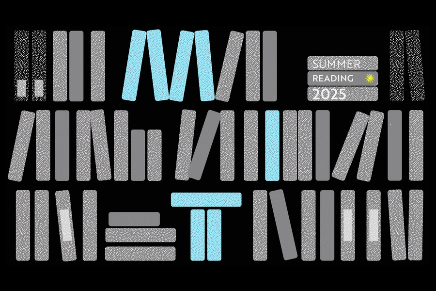 Books on a shelf that say Summer Reading 2025 and MIT.